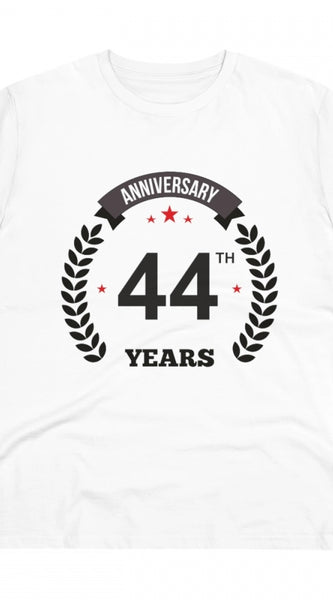 Mayawye Men's PC Cotton 44th Anniversary Printed T Shirt (Color: White, Thread Count: 180GSM)