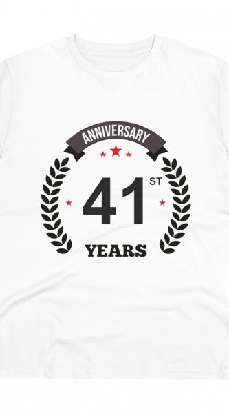 Mayawye Men's PC Cotton 41st Anniversary Printed T Shirt (Color: White, Thread Count: 180GSM)