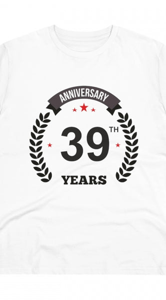 Mayawye Men's PC Cotton 39th Anniversary Printed T Shirt (Color: White, Thread Count: 180GSM)