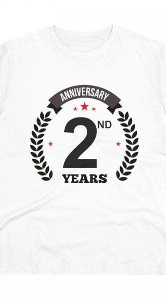 Mayawye Men's PC Cotton 2nd Anniversary Printed T Shirt (Color: White, Thread Count: 180GSM)