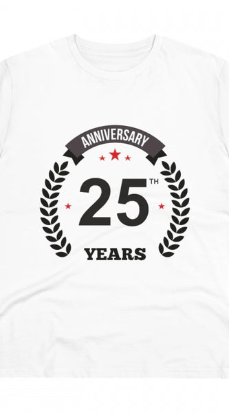 Mayawye Men's PC Cotton 25th Anniversary Printed T Shirt (Color: White, Thread Count: 180GSM)