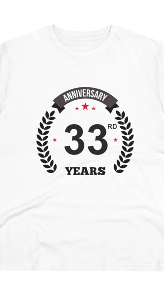 Mayawye Men's PC Cotton 33rd Anniversary Printed T Shirt (Color: White, Thread Count: 180GSM)