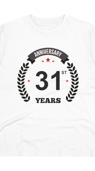 Mayawye Men's PC Cotton 31st Anniversary Printed T Shirt (Color: White, Thread Count: 180GSM)