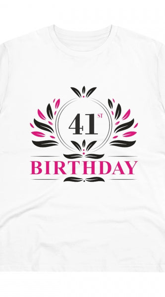 Mayawye Men's PC Cotton 41st Birthday Printed T Shirt (Color: White, Thread Count: 180GSM)