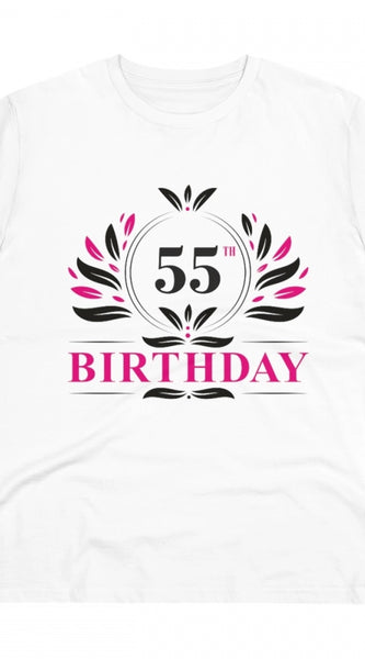 Mayawye Men's PC Cotton 55th Birthday Printed T Shirt (Color: White, Thread Count: 180GSM)