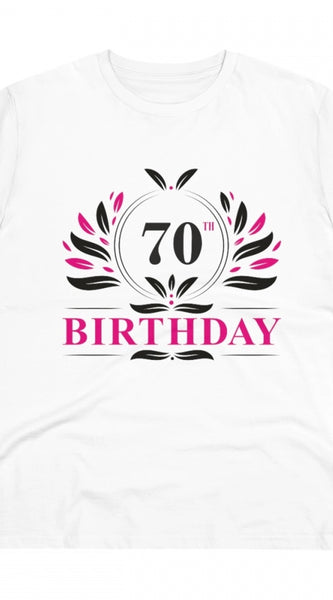 Mayawye Men's PC Cotton 70th Birthday Printed T Shirt (Color: White, Thread Count: 180GSM)