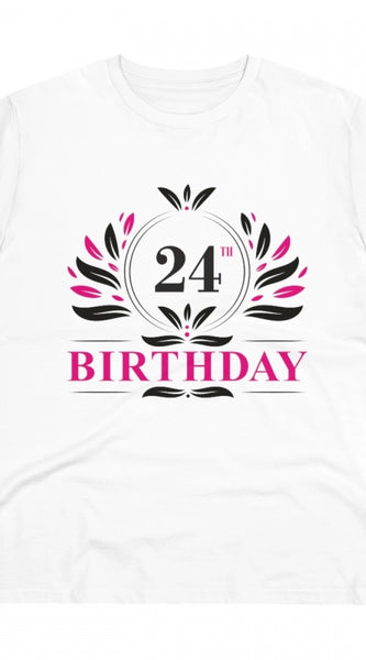 Mayawye Men's PC Cotton 24th Birthday Printed T Shirt (Color: White, Thread Count: 180GSM)