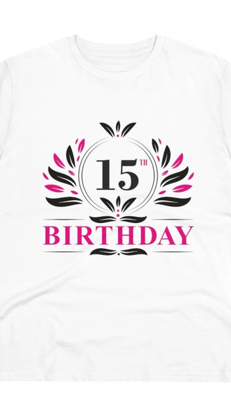 Mayawye Men's PC Cotton 15th Birthday Printed T Shirt (Color: White, Thread Count: 180GSM)