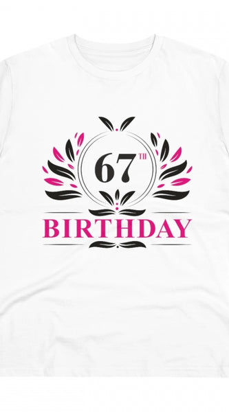 Mayawye Men's PC Cotton 67th Birthday Printed T Shirt (Color: White, Thread Count: 180GSM)