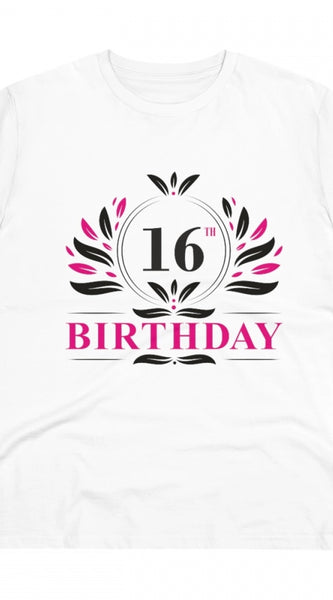 Mayawye Men's PC Cotton 16th Birthday Printed T Shirt (Color: White, Thread Count: 180GSM)