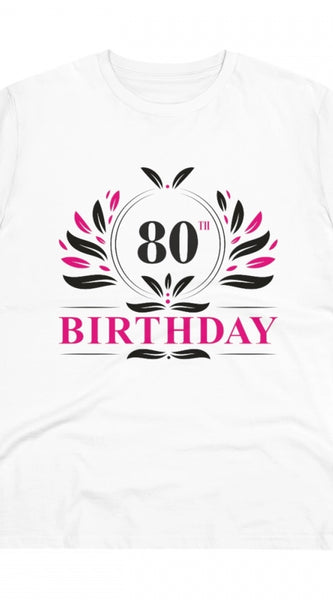 Mayawye Men's PC Cotton 80th Birthday Printed T Shirt (Color: White, Thread Count: 180GSM)