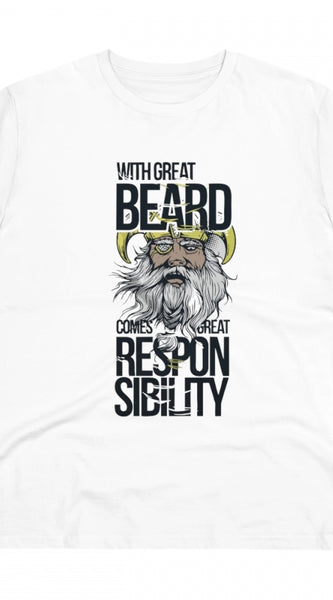 Mayawye Men's PC Cotton With Great Beard Comes Printed T Shirt (Color: White, Thread Count: 180GSM)