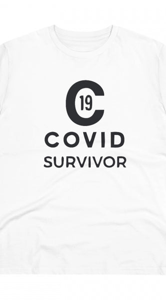 Mayawye Men's PC Cotton Covid 19 Survivor Printed T Shirt (Color: White, Thread Count: 180GSM)