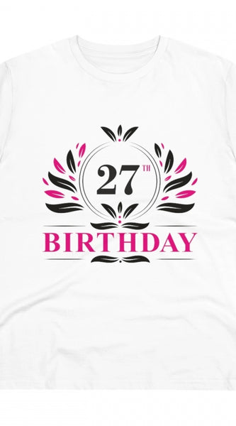 Mayawye Men's PC Cotton 27th Birthday Printed T Shirt (Color: White, Thread Count: 180GSM)