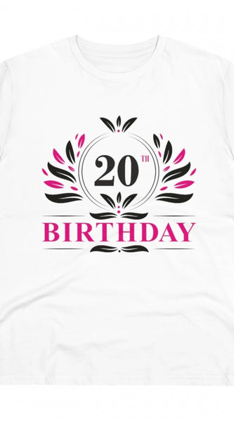 Mayawye Men's PC Cotton 20th Birthday Printed T Shirt (Color: White, Thread Count: 180GSM)
