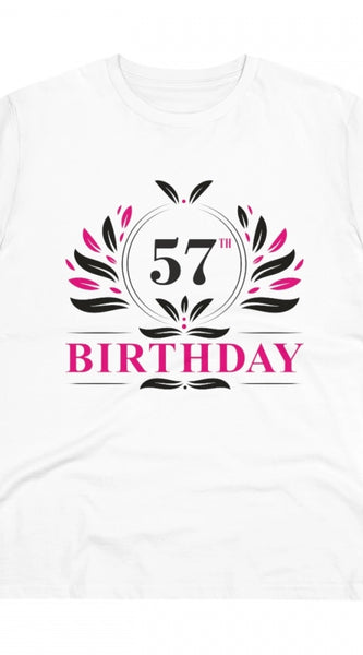 Mayawye Men's PC Cotton 57th Birthday Printed T Shirt (Color: White, Thread Count: 180GSM)