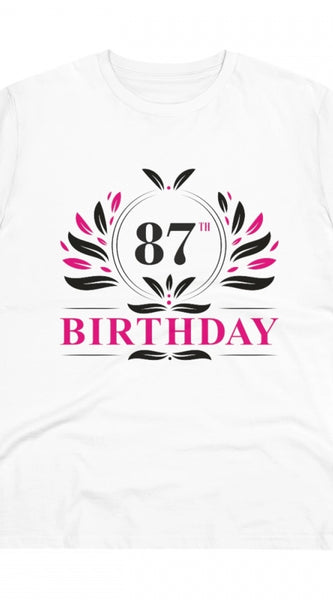 Mayawye Men's PC Cotton 87th Birthday Printed T Shirt (Color: White, Thread Count: 180GSM)