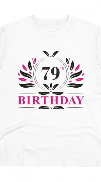 Mayawye Men's PC Cotton 79th Birthday Printed T Shirt (Color: White, Thread Count: 180GSM)