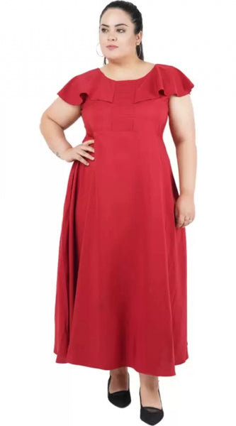 Mayawye Women's Fit And Flare Maroon Dress (Color:Maroon, Material:Polyester)