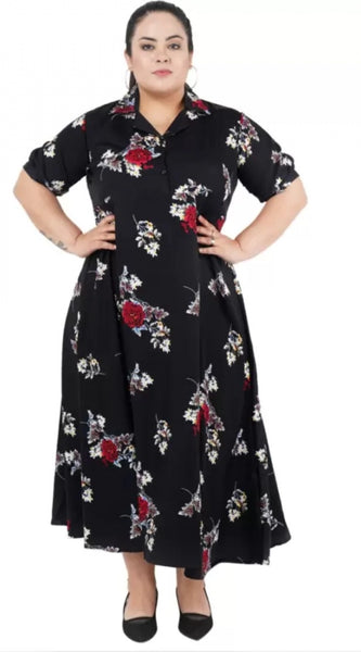 Mayawye Women's Fit And Flare Black Dress (Color:Black, Material:Polyester)
