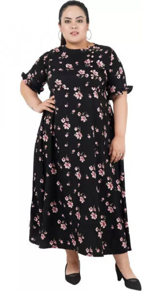 Mayawye Women's Maxi Black Dress (Color:Black, Material:Poly Crepe)