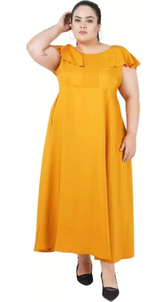 Mayawye Women's Fit And Flare Yellow Dress (Color:Yellow, Material:Polyester)
