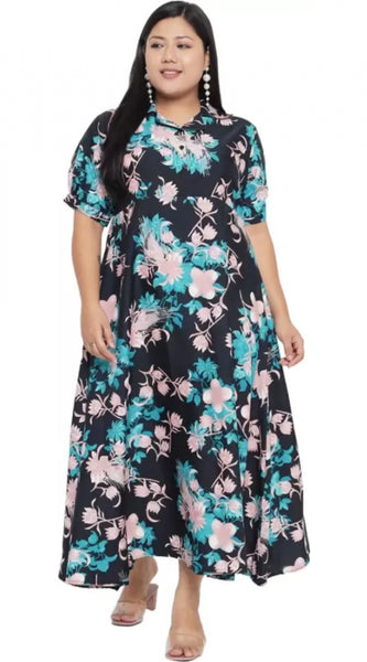 Mayawye Women's Fit And Flare Green Dress (Color:Multicolor, Material:Polyester)