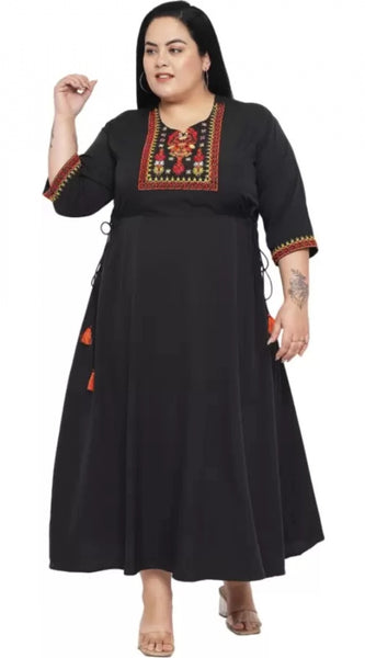 Mayawye Women's Fit And Flare Black Dress (Color:Black, Material:Polyester)