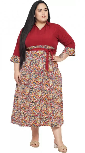 Mayawye Women's Fit And Flare Maroon Dress (Color:Maroon, Material:Polyester)