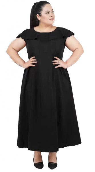 Mayawye Women's Fit And Flare Black Dress (Color:Black, Material:Polyester)