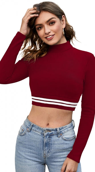 Mayawye Women's Western Wear Hosiery Crop-Top (Maroon)