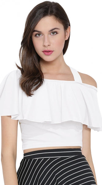 Mayawye Women's Western Wear Hosiery Crop Top (White)