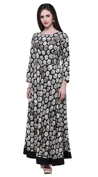 Mayawye Women's Rayon Zari Zardozi Work Designer Floor Length Kurti (Black, Rayon)