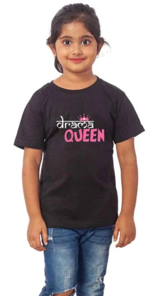 Mayawye Girls Cotton Drama Queen Half Sleeve TShirt (Black)