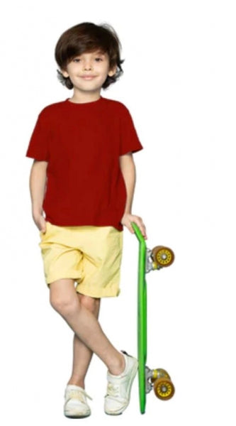 Mayawye Boys Cotton Plain Half Sleeve TShirt (Maroon)