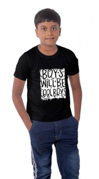 Mayawye Boys Cotton Will Be Cool Half Sleeve TShirt (Black)