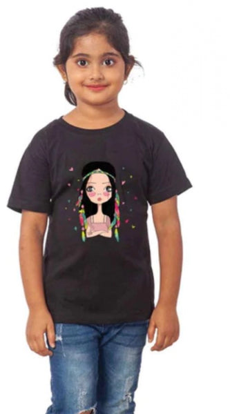 Mayawye Girls Cotton Tribal Half Sleeve TShirt (Black)