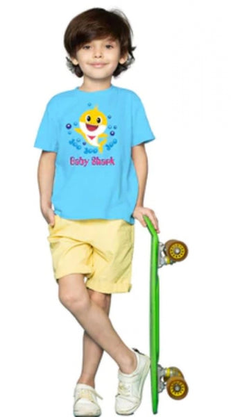 Mayawye Boys Cotton Baby Shark Half Sleeve TShirt (Blue)