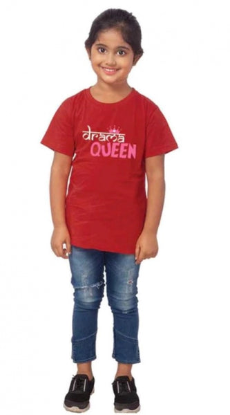 Mayawye Girls Cotton Drama Queen Half Sleeve TShirt (Maroon)