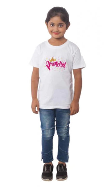 Mayawye Girls Cotton Princess Half Sleeve TShirt (White)