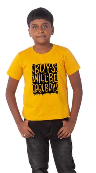 Mayawye Boys Cotton Will Be Cool Half Sleeve TShirt (Mustard)