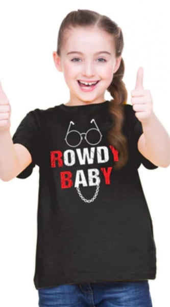 Mayawye Girls Cotton Rowdy Baby Half Sleeve TShirt (Black)