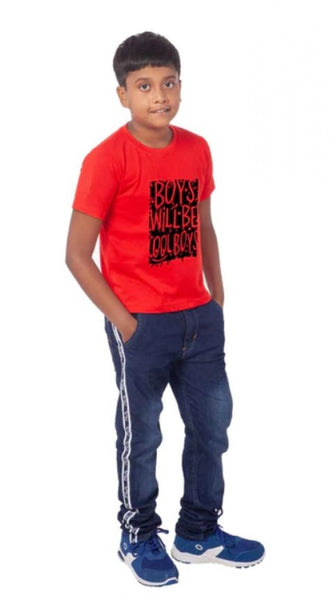 Mayawye Boys Cotton Will Be Cool Half Sleeve TShirt (Red)