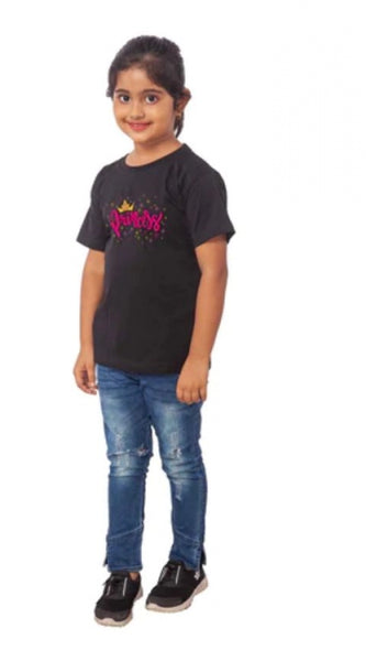 Mayawye Girls Cotton Princess Half Sleeve TShirt (Black)