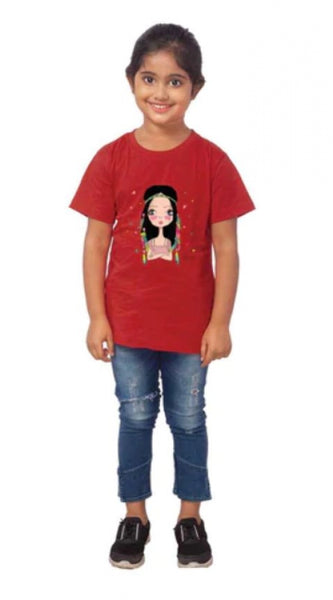 Mayawye Girls Cotton Tribal Half Sleeve TShirt (Maroon)