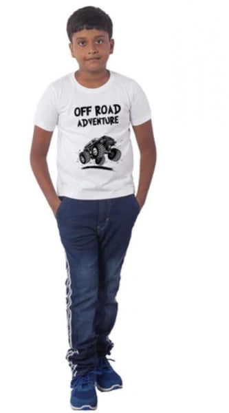 Mayawye Boys Cotton Off Road Adventure Half Sleeve TShirt (White)