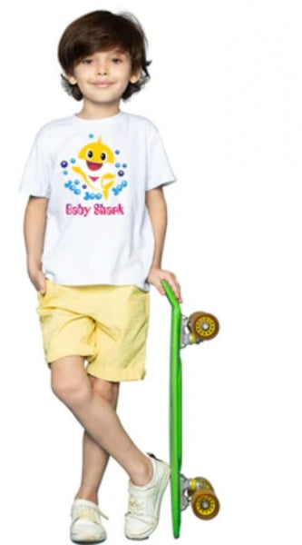 Mayawye Boys Cotton Baby Shark Half Sleeve TShirt (White)