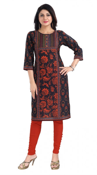 Mayawye Women's 3/4th Sleeve Cotton Blend Tunic Long Kurti (Grey)