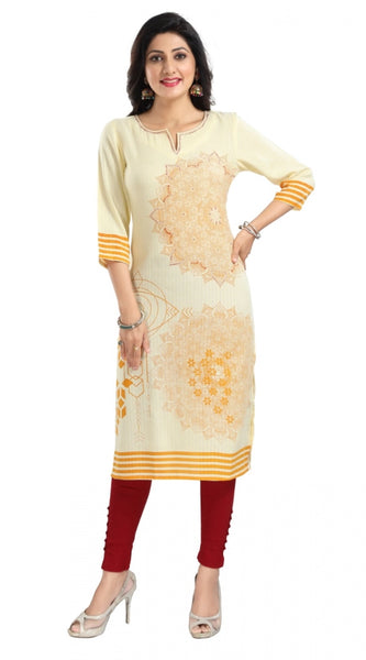 Mayawye Women's 3/4th Sleeve Viscose Blend Tunic Long Kurti (Yellow)