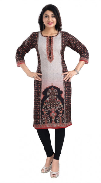 Mayawye Women's 3/4th Sleeve Cotton Blend Tunic Long Kurti (Brown)
